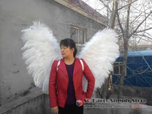 Load image into Gallery viewer, Hot quality white angel  Ostrich plumes wings custom Unique T-show performance large feather wings 120*90cm EMS Free shipping