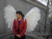 Load image into Gallery viewer, Hot quality white angel  Ostrich plumes wings custom Unique T-show performance large feather wings 120*90cm EMS Free shipping