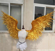 Load image into Gallery viewer, High quality Angel wings for Model stage show Anime night dance Natural black gold feather devil wings free shipping